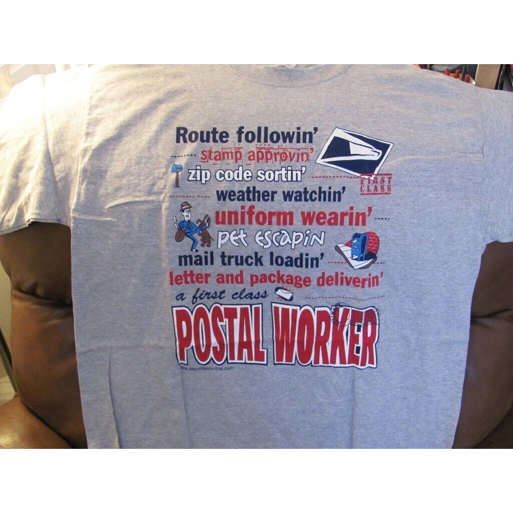 NEW - Postal Worker T-Shirt "Funny". Sz. Large , Heather Grey, made by Gilden.